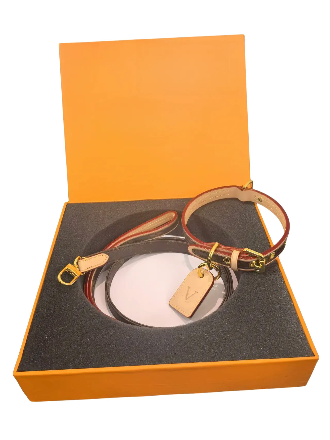 Designer Collar Traction Rope Set Trendy Brand Presbyopic Dog Collar Cat Collar Cowhide material ... | DHGate