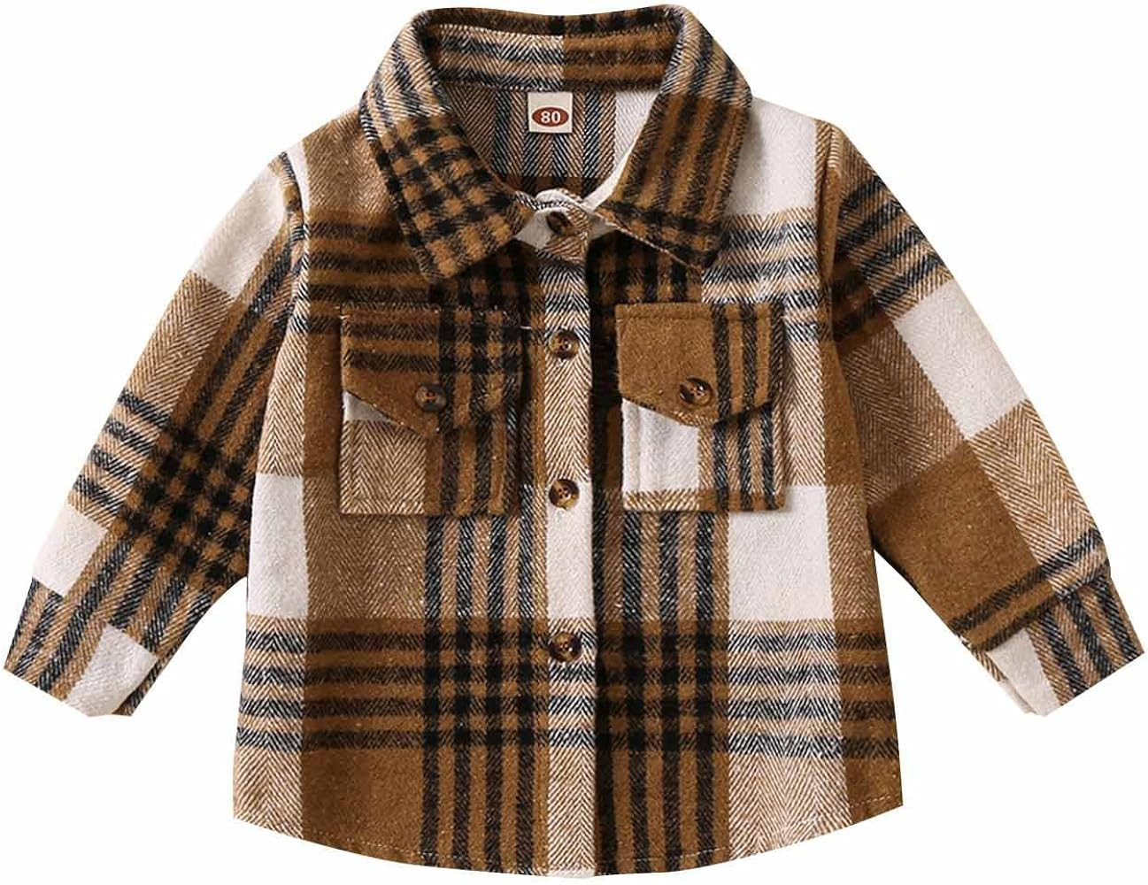Toddler Plaid Shirts Long Sleeve Flannel Shacket Collared Button Down Jacket Simple Cute Loose Fi... | Amazon (US)