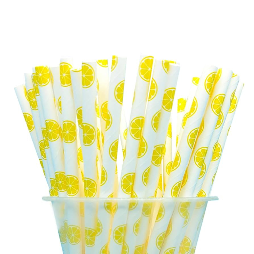 25 Pcs Biodegradable Yellow Paper Straws Lemon Baby Shower Party Straws Lemon Disposable Paper St... | Amazon (US)