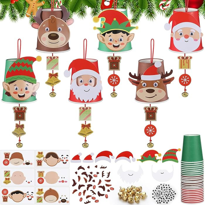 24 Sets Christmas Crafts Kit for Kids Make Your Own Paper Cup Crafts DIY Santa Elk Hanging Orname... | Amazon (US)