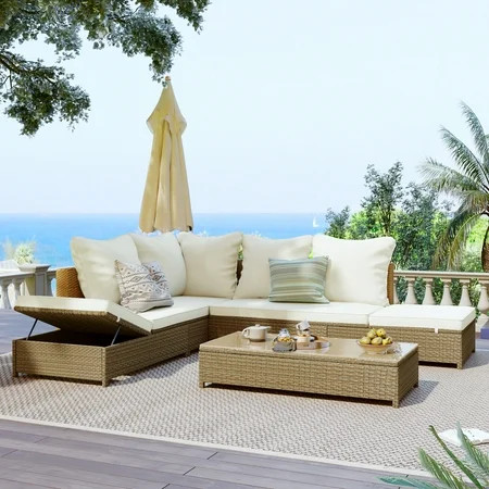 SYNGAR 3 Piece Patio Conversation Sets All-Weather Wicker Outdoor Furniture Sectional Sofa Couch Din | Walmart (US)