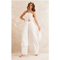 White Linen Look High Waist Wide Leg Pants | PrettyLittleThing CAN