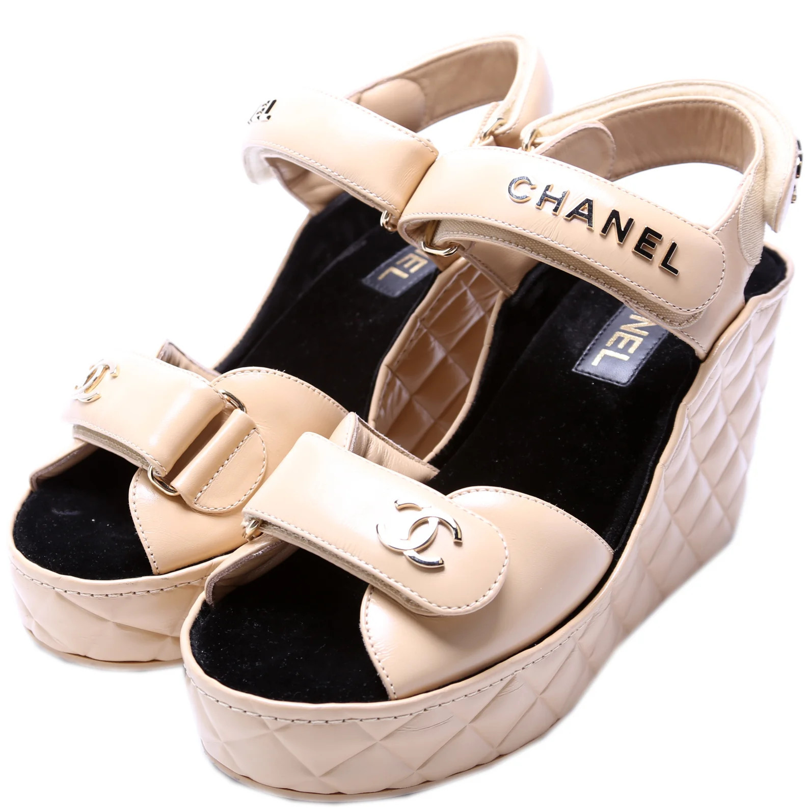 CC Logo Quilted Wedge Sandals Size 39 | Keeks Designer Handbags