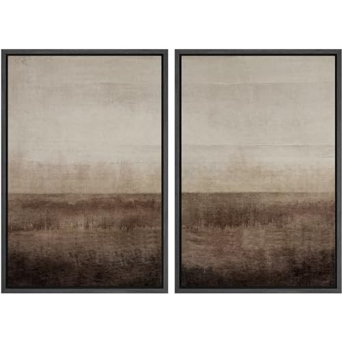 MUDECOR Framed Canvas Print Wall Art Set Earthen Layers Abstract Earth Tone Illustrations Modern Art Decorative Bohemian Calm/Zen for Living Room, Bedroom, Office - 24"x36"x2 Black | Amazon (US)