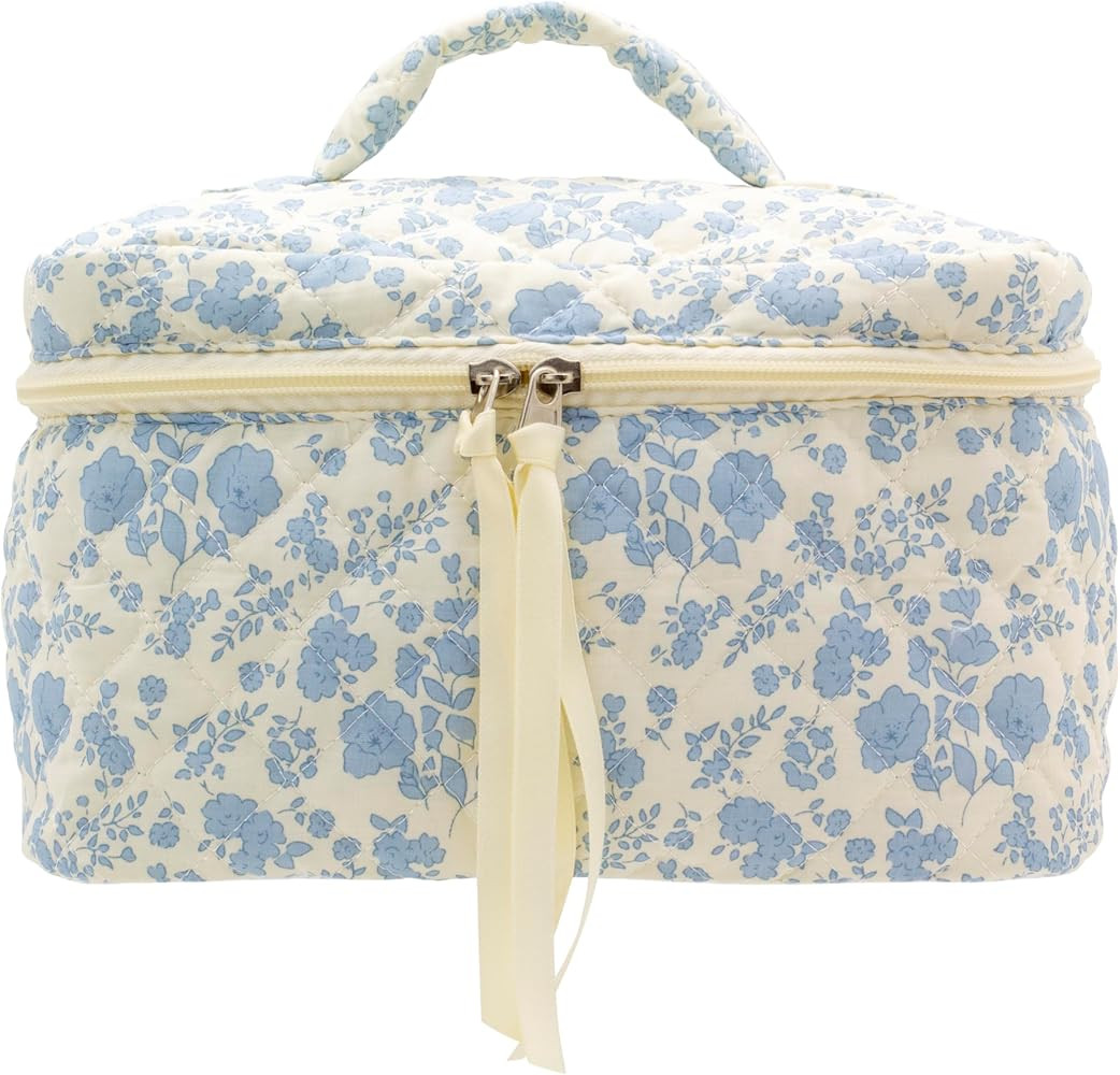 PAZIMIIK Cotton Makeup Bag for Women Large Quilted Travel Cosmetic Case Girls' Make Up Organizer,... | Amazon (US)