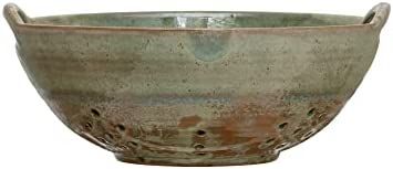 Creative Co-Op Stoneware Berry Bowl with Handles, Aqua Reactive Glaze Serveware, 8"L x 8"W x 3"H,... | Amazon (US)