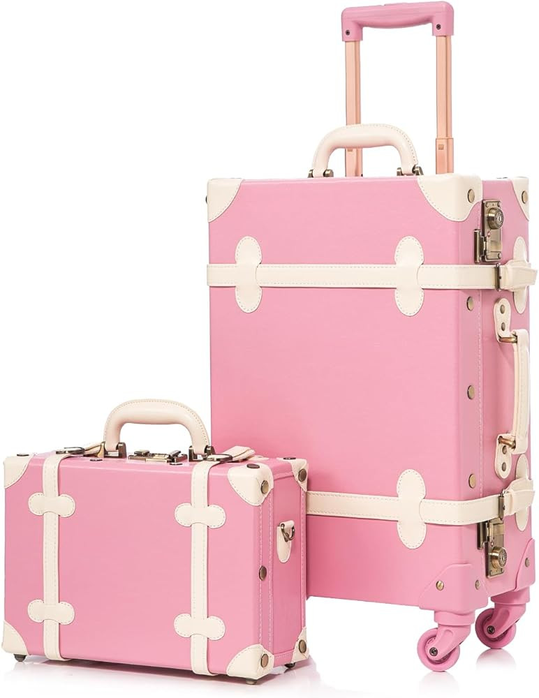 UNIWALKER Vintage Pink Luggage Set, 2 Piece Retro Suitcase with Spinner Wheels TSA Lock and Carry... | Amazon (US)