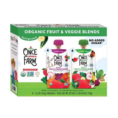 Once Upon A Farm Organic Fruit & Veggie Blend Variety Pack, 3.2 oz. pouch, 8 ct. | Sam's Club