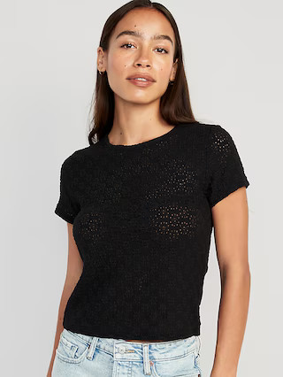 Fitted Short-Sleeve Lace Top for Women | Old Navy (US)