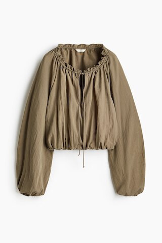 H & M - Bluse mit Ballonsaum - Helles Khakigrün | H&M (DE, AT, CH, NL, FI)