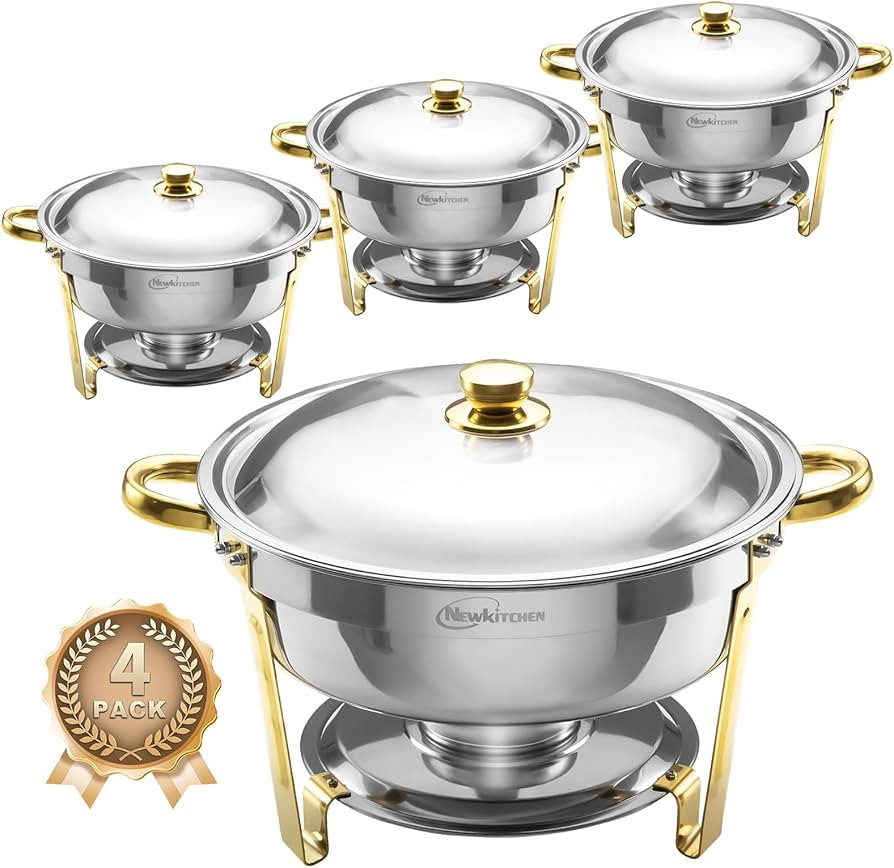 Chafing Dishes for Buffet 4 Pack, 6QT Round Chafing Dishes for Buffet [Elegant Gold and Silver Co... | Amazon (US)