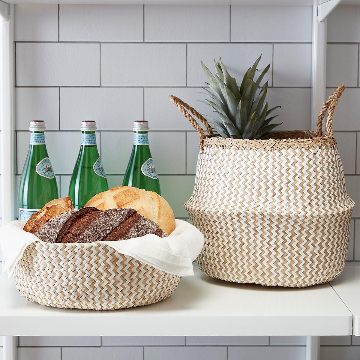 Medium Chevron Seagrass Belly Basket | The Container Store