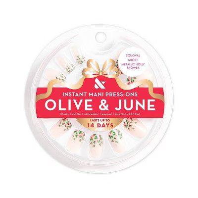 Olive & June Press-On Fake Nails - S Squoval - Metallic Holly Shower - 42ct | Target