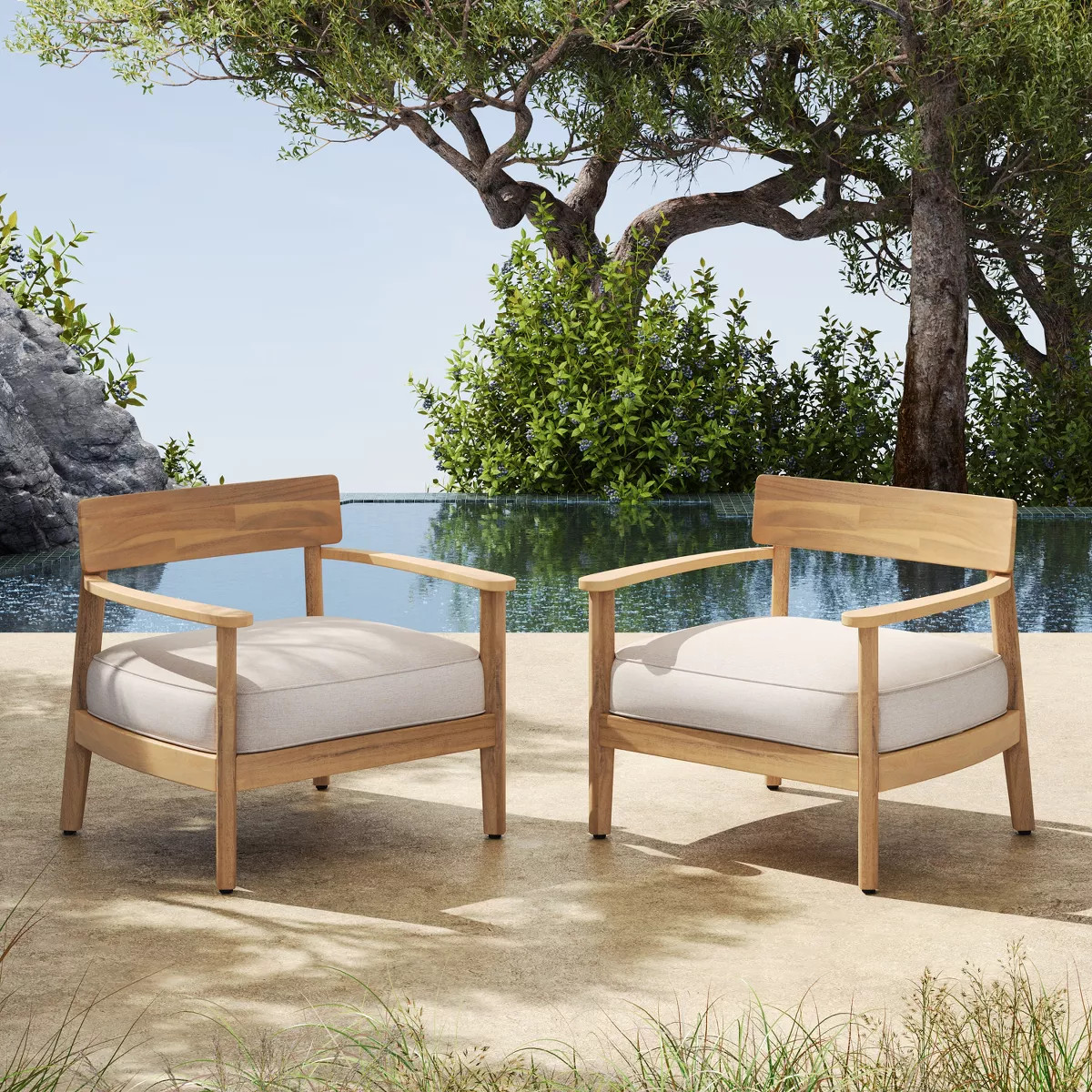 Christopher Knight Home Mallorca Acacia Wood Outdoor Club Chair with Seat Cushion (Set of 2), Tea... | Target