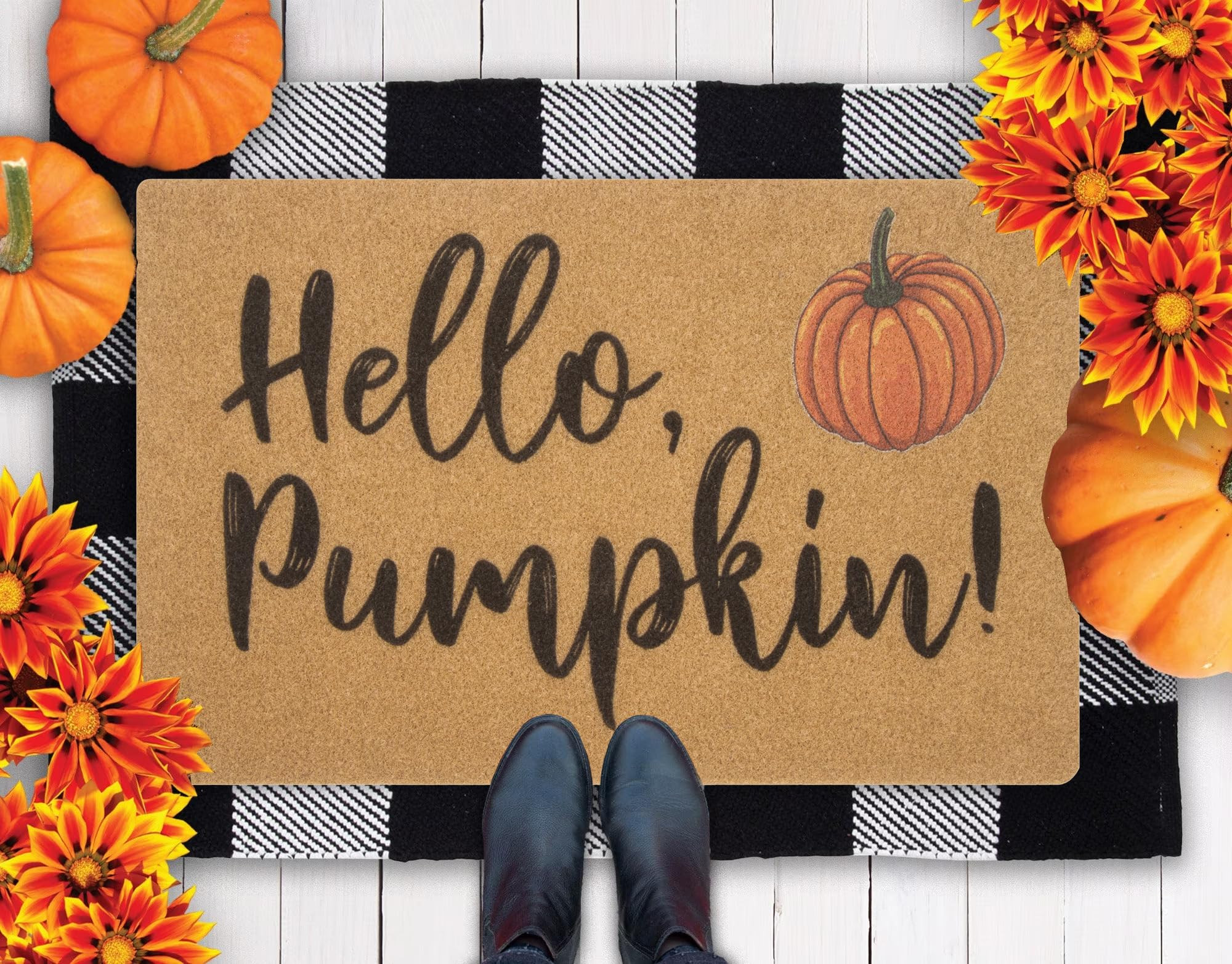 Hello-Pumpkin-Welcome-Doormat for Fall-Outdoor-Entrance - Coir-Front-Door-Mat with Non-Slip Backi... | Amazon (US)