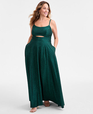 City Studios Trendy Plus Size Glitter Sleeveless Gown - Macy's | Macy's