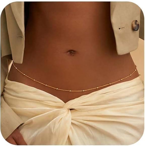 ASCOMY Waist Chains for Women 14K Gold Plated 2Pcs Body Chains Layered Cuban Pearl Satellite Bead... | Amazon (US)
