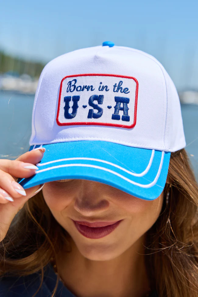 Born In The USA Blue Trucker Hat | Pink Lily