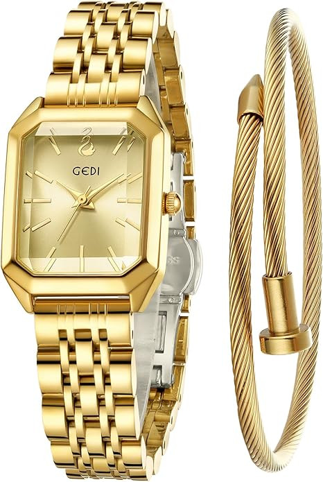 FANMIS Women’s Gold Tone Bangle Watch and Bracelet Set, Simple Square Dial Ladies Casual Dress ... | Amazon (US)
