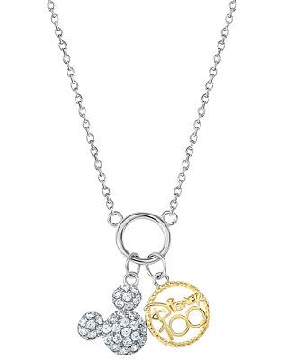 Cubic Zirconia Mickey Mouse & Disney 100 Pendant Necklace 18" in Sterling Silver & 18k Gold-Plate | Macy's