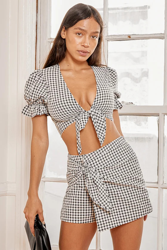Picnic Date Black Gingham Tie-Front Skort | Lulus (US)