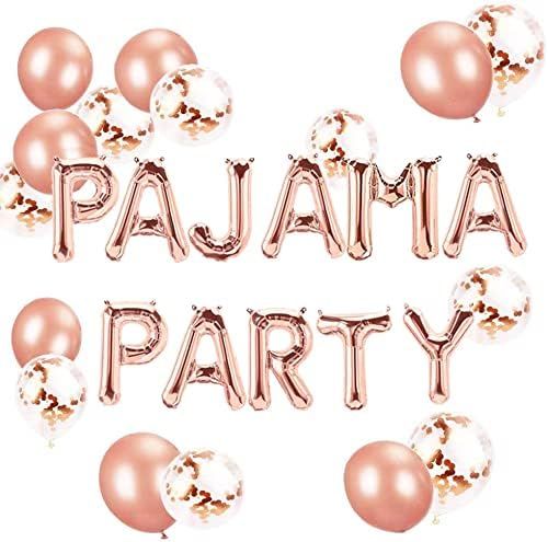 LaVenty Set of 11 Rose Gold PAJAMA PARTY Balloons PAJAMA PARTY Banner Pajama Party Decor Slumber ... | Amazon (US)