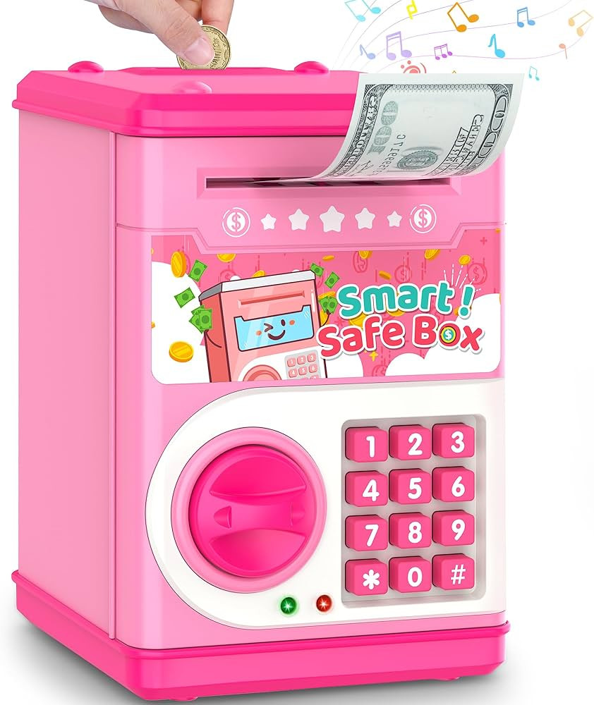 Pink Piggy Bank for Kids with Password Code Lock and Auto Grab Bill Slot, PhilaeEC Real Money Cas... | Amazon (US)