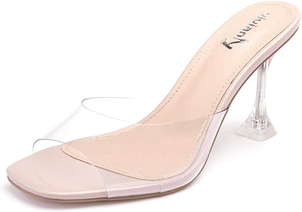 vivianly Womens Clear Heels Sandals Transparent Peep Toe Mules Backless Stiletto High Heels Slip ... | Amazon (US)