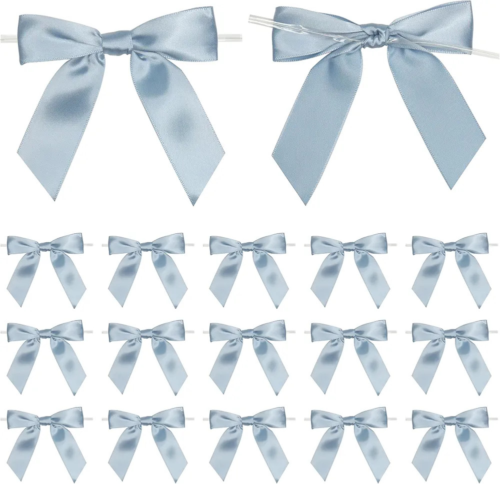 Dusty Blue Twist Tie Bows for Treat Bags 3.5" Pre-Tie French Blue Bows Satin Ribbon Bows for Gift... | Amazon (US)