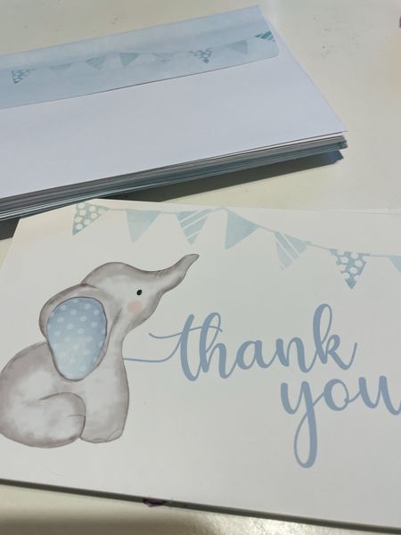 Thank you notes for baby #2. They were inexpensive and came in quickly. Also they are peel and stick envelopes which I had no idea when I ordered them but was very excited when I discovered that! 

#LTKbaby #LTKfamily #LTKfindsunder50