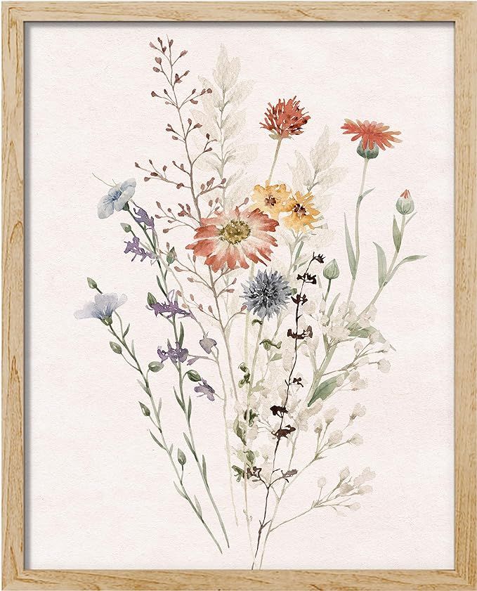 SIGNWIN Framed Poster Wildflower Meadow Watercolor Bouquet of Various Flowers Botanical Illustrat... | Amazon (US)