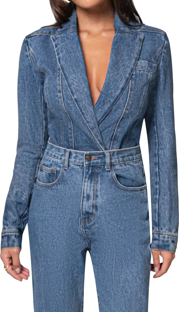 JLUXLABEL Dominica Denim Blazer Bodysuit | Nordstrom | Nordstrom