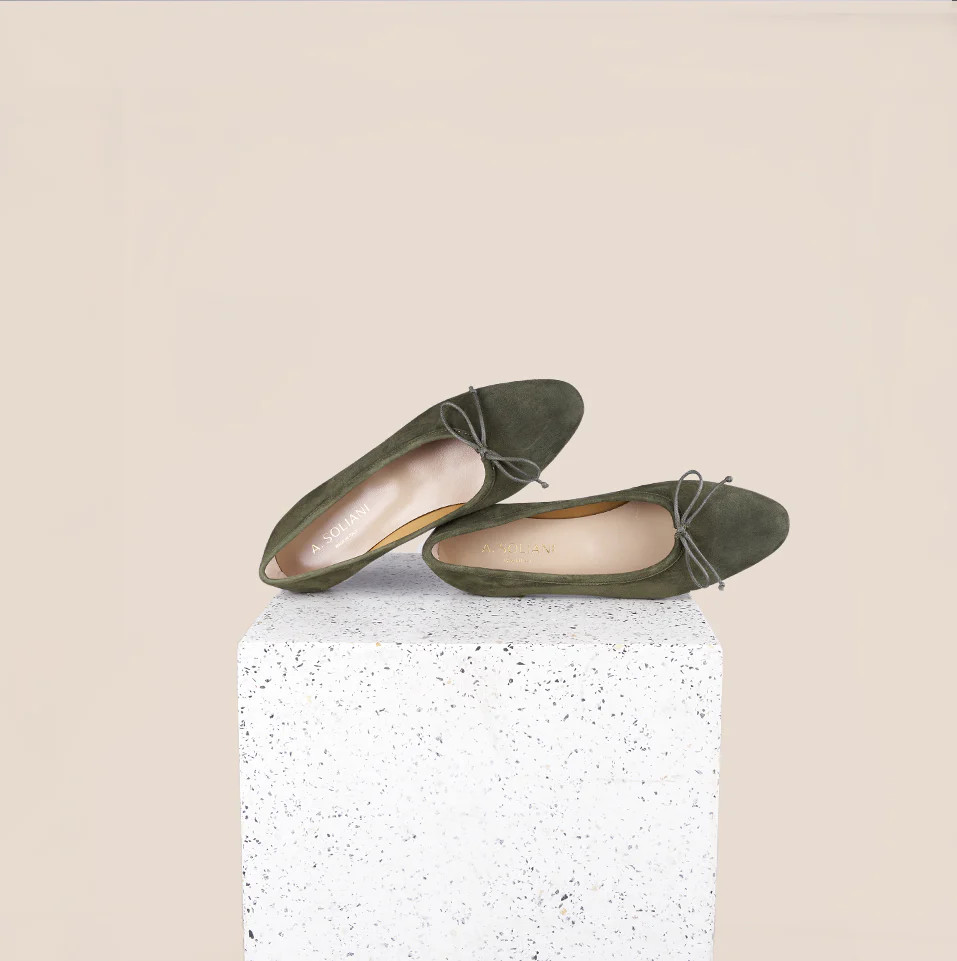 Como Italian Leather Ballet Flats in Army Green Suede | A. Soliani | A.Soliani