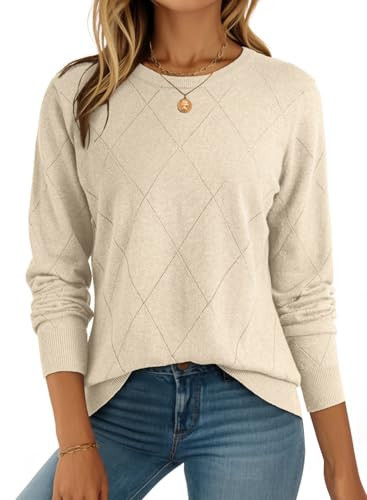 Dokotoo Winter Clothing for Women Fashion 2025 Round Neck Long Sleeve Christmas Sweaters for Women Wool Blend Hollow Out Lightweight Knitted Tunic Sweater Pullover Jumper Tops Clothes Blue Small | Amazon (US)