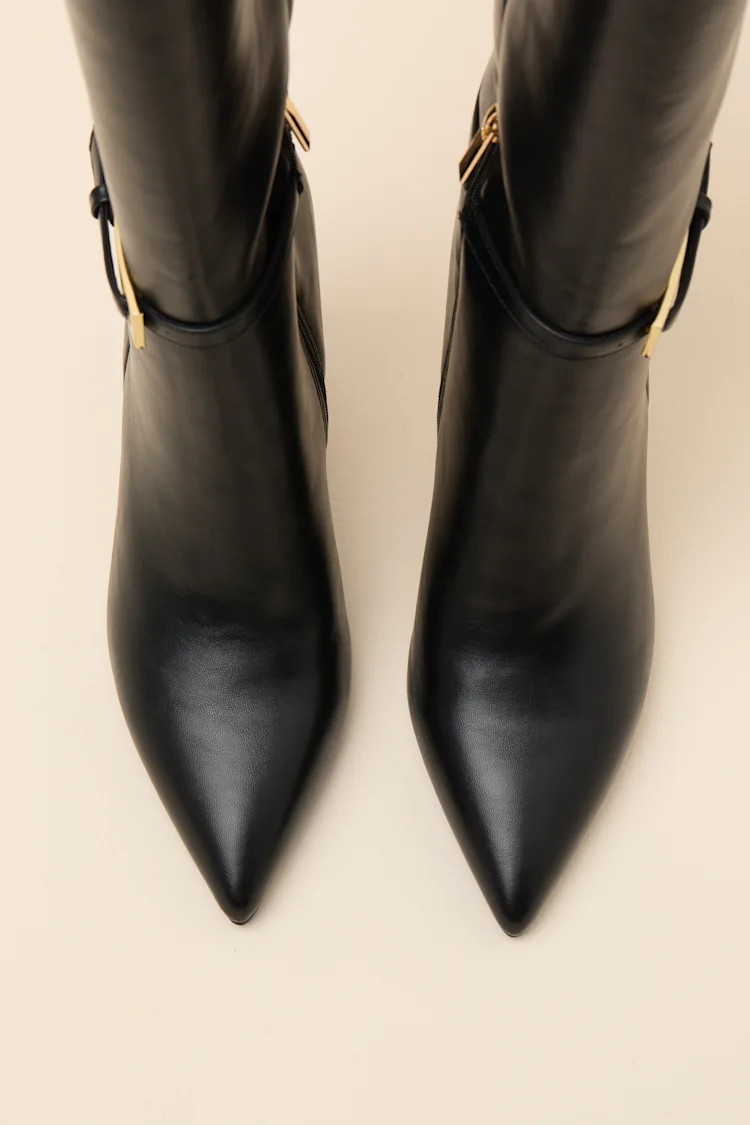 Cadee Black Stiletto Knee-High Buckle Boots | Lulus