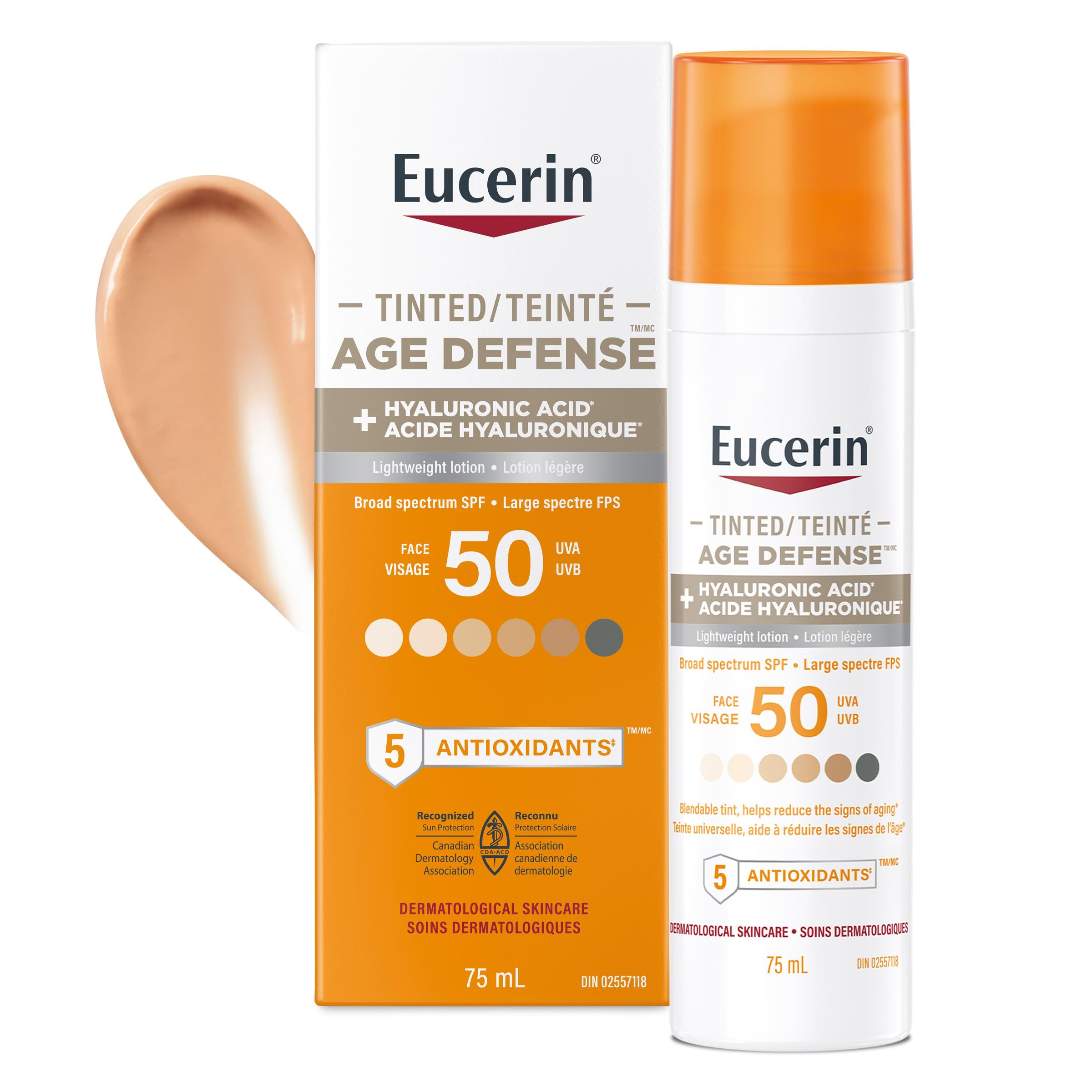 Eucerin Tinted Age Defense SPF 50 Face Sunscreen Lotion with Hyaluronic Acid, 75 ml | Amazon (CA)