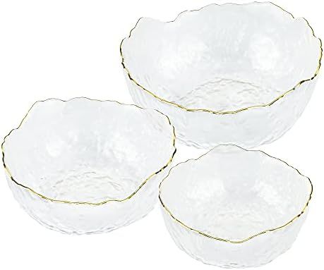 Navaris Glass Serving Bowls - Set of 3 Gold Edge Tempered Glass Dessert Bowl Dishes for Ice Cream, J | Amazon (US)