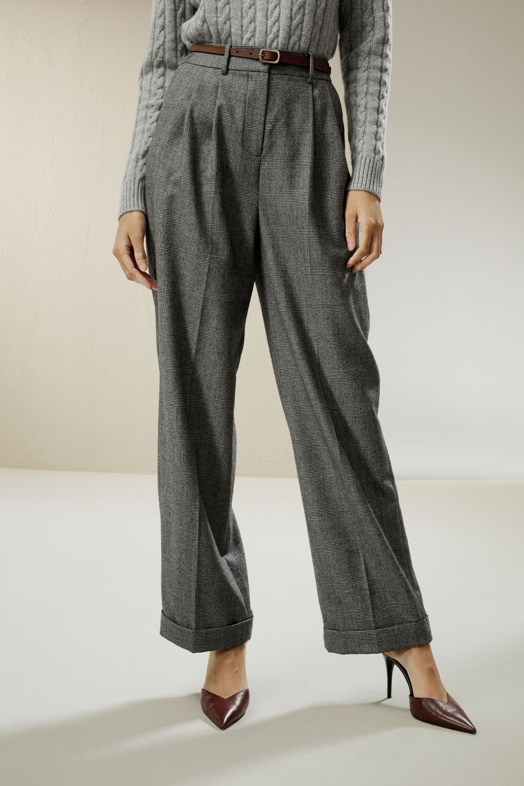 Wide leg wool-flannel suit trousers | LILYSILK
