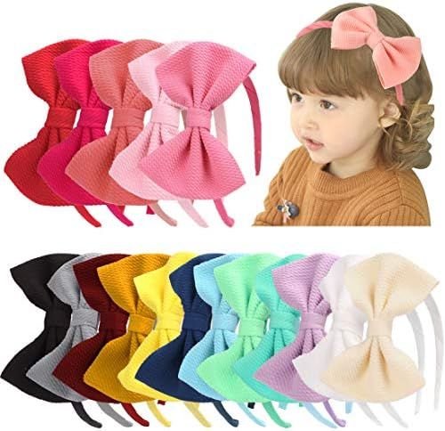 Bow Headbands For Girls,Toddler Headbands,5 Inch Ribbon Hairbows For Big Girls,Wrapped Texture Vivid | Amazon (US)