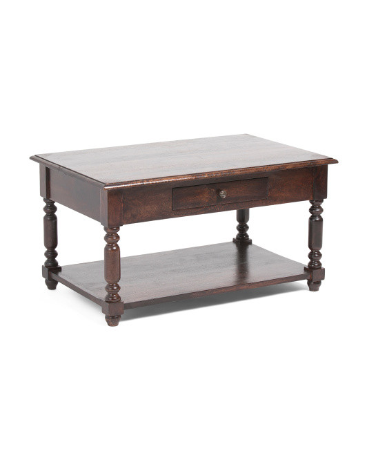 33.5x17.75 Solid Mango Wood 2 Drawer Accent Table | TJ Maxx
