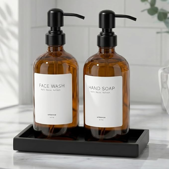 2 Packs Glass Dish Soap Dispenser Set for Kitchen, Hand and Dish Soap Dispenser with Stainless St... | Amazon (US)
