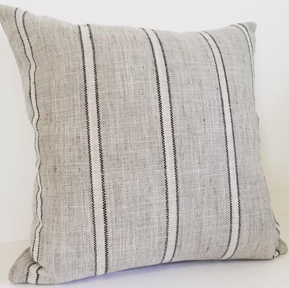 P Kaufman Pillow Cover, Stripe Pillow Cover, Gray Stripe Pillow Cover, Grain Sack Stripe Pillow C... | Etsy (US)