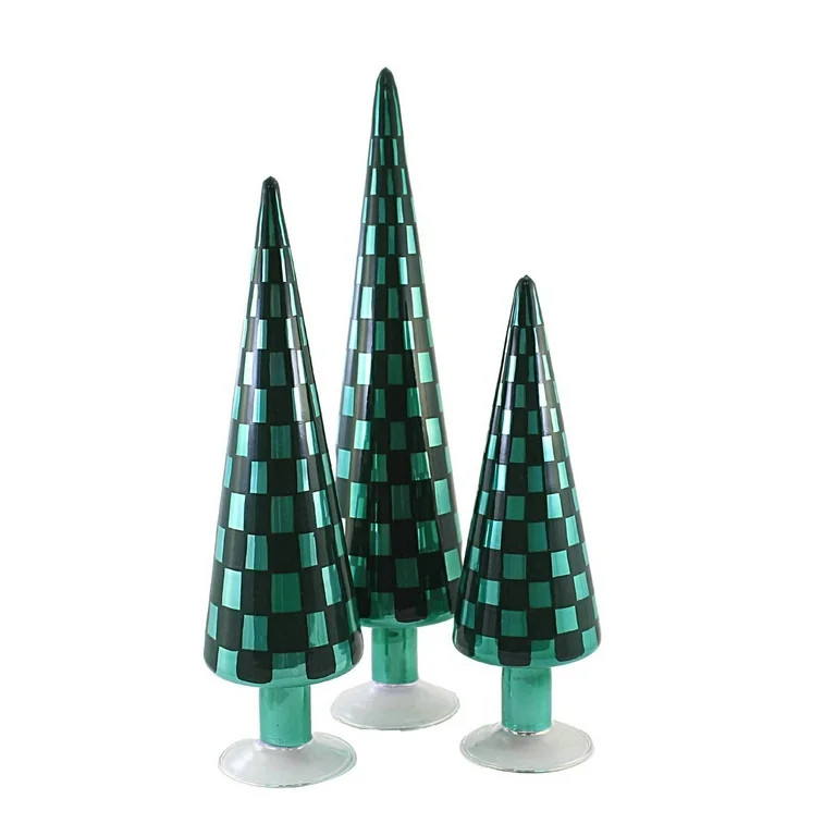 Christmas Green Trees Set/3 Glass Checkered Tree Glass Cd1624gr | Walmart (US)