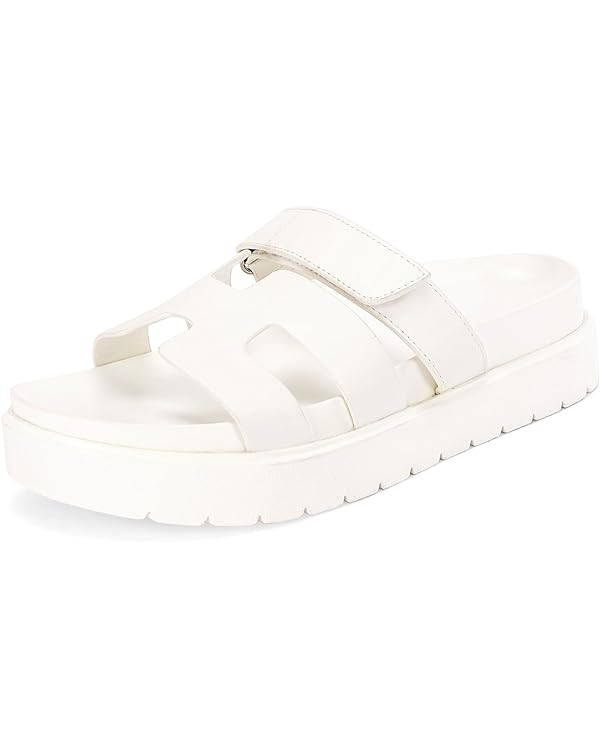 Women's Platform Slide Sandals Slip on Thick Sole Open Toe Non Slip Velcro Summer Flats Shoes | Amazon (US)