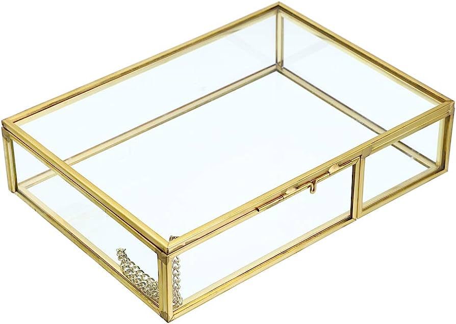 Hipiwe Gold Glass Photo Box - Vintage Photo Storage Organizer, Trinket Box Jewelry Display Organi... | Amazon (US)