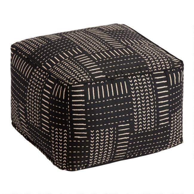 Black and Ivory Zanzibar Indoor Outdoor Pouf | World Market