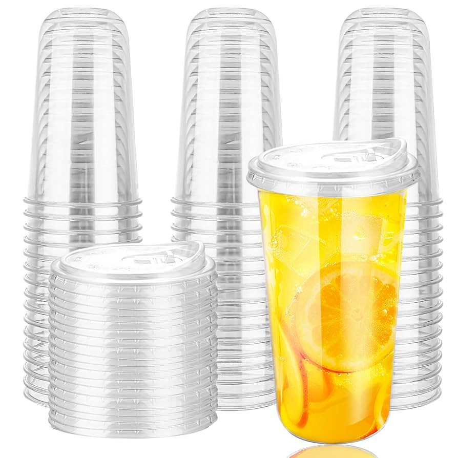 20oz Disposable Stemless Glasses With Strawless Sip Lids,PET Disposable Drinking Cups,Clear Plast... | Amazon (US)