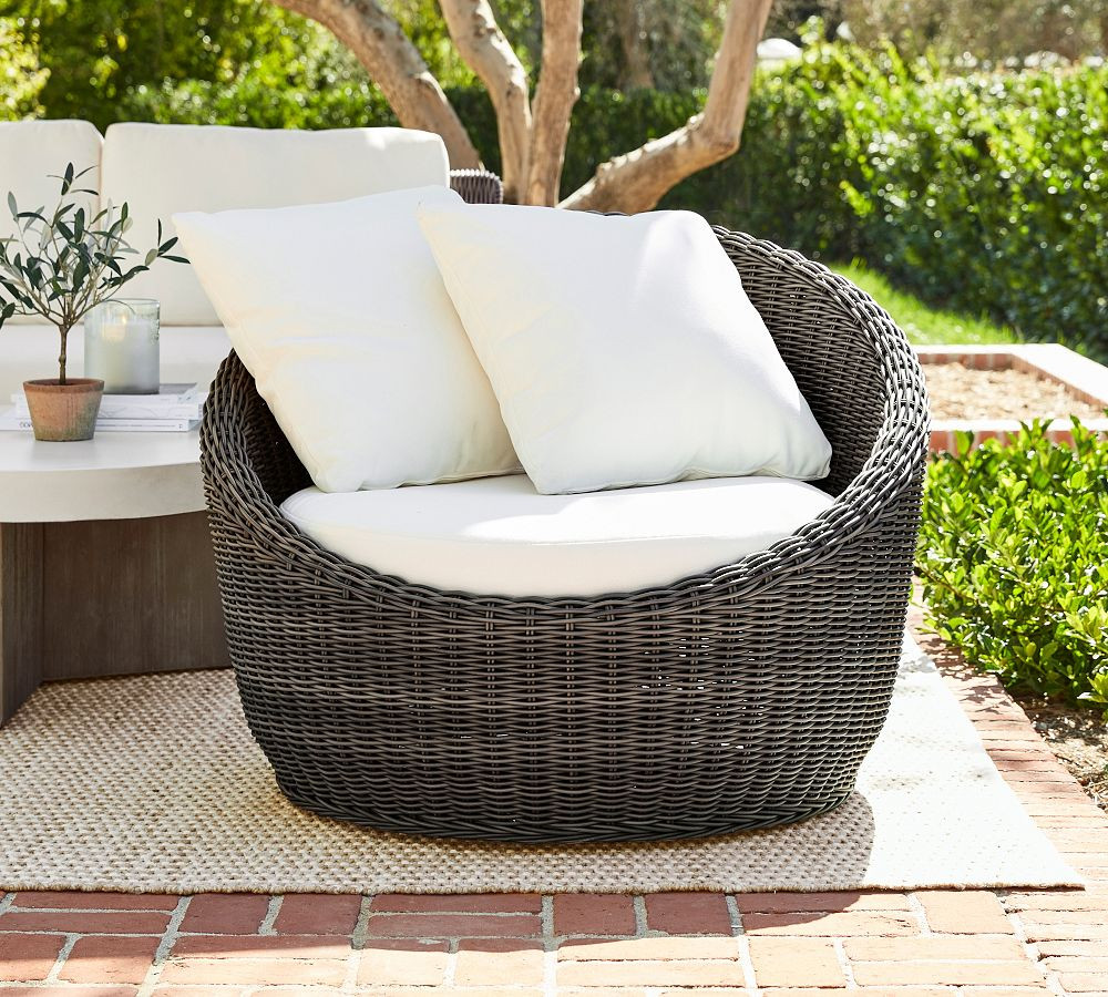 Huntington Wicker Swivel Papasan Outdoor Lounge Chair | Pottery Barn (US)