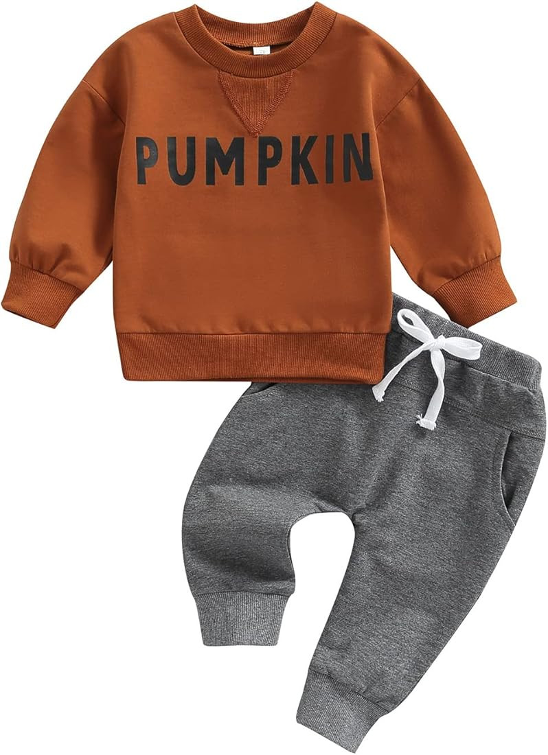 Sasaerucure Infant Toddler Baby Boy Halloween Outfits Long Sleeve Shirts Pumpkin Sweatshirt Pants 2P | Amazon (US)