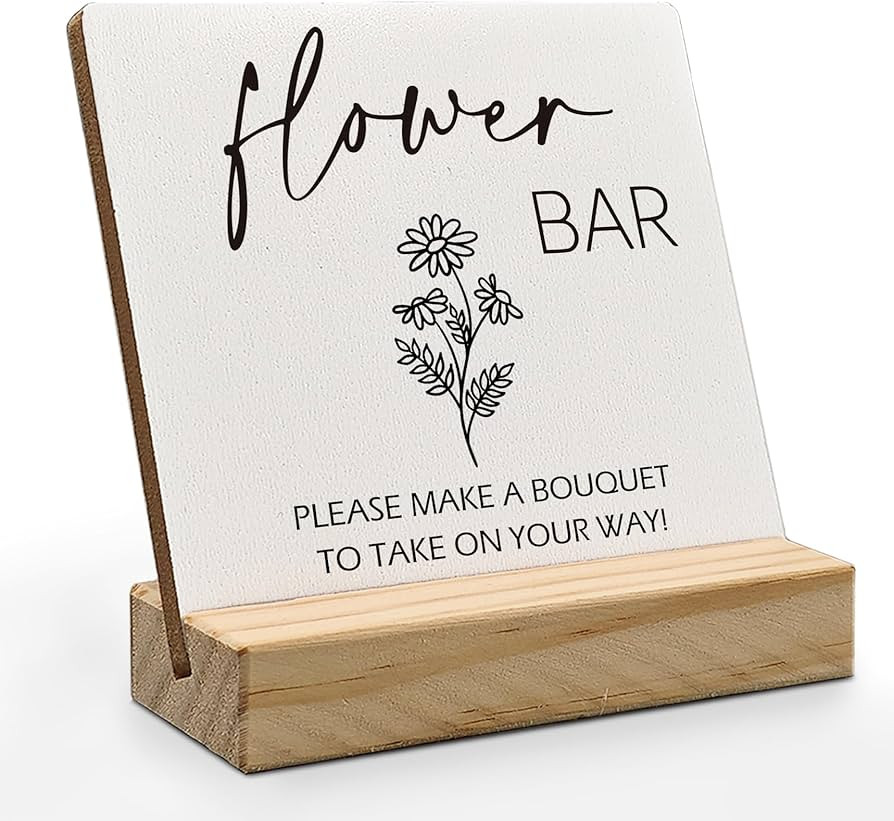 Flower Bar Desk Decor, Flower Bar Sign, Bridal Shower Sign, Wedding Flowers Wood Plaque, Wedding ... | Amazon (US)